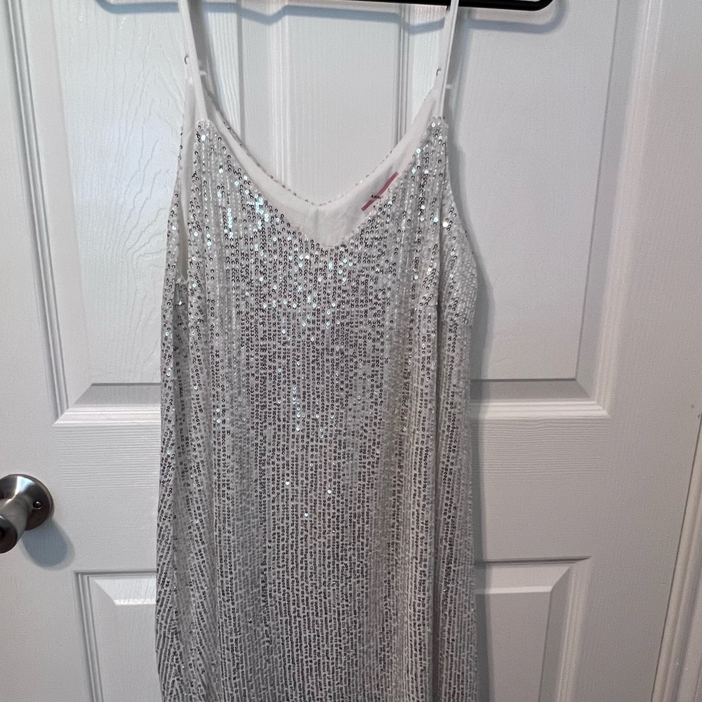 Silver, spaghetti strap, sequin dress